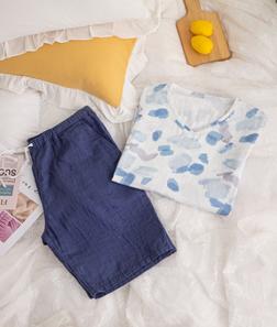 再生笔刷丝柔纺短袖家居服（男） 商品图0