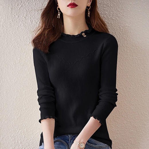 MZ 11252针织衫韩版百搭半高领木耳边T恤 商品图2