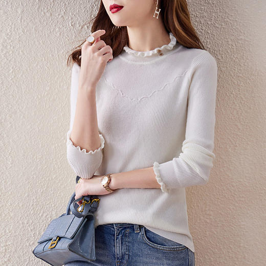 MZ 11252针织衫韩版百搭半高领木耳边T恤 商品图3