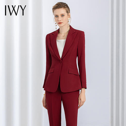 IWY/秋冬新款酒红色职业西装套装女宴会主持人商务修身正装厚款 CP11359 商品图1