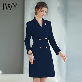 IWY/新款高端工作服职业气质女藏青色主持人上镜连衣裙美容院工作服Q768