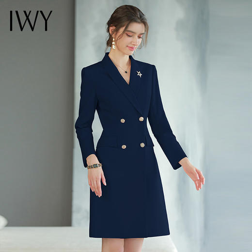 IWY/新款高端工作服职业气质女藏青色主持人上镜连衣裙美容院工作服Q768 商品图0