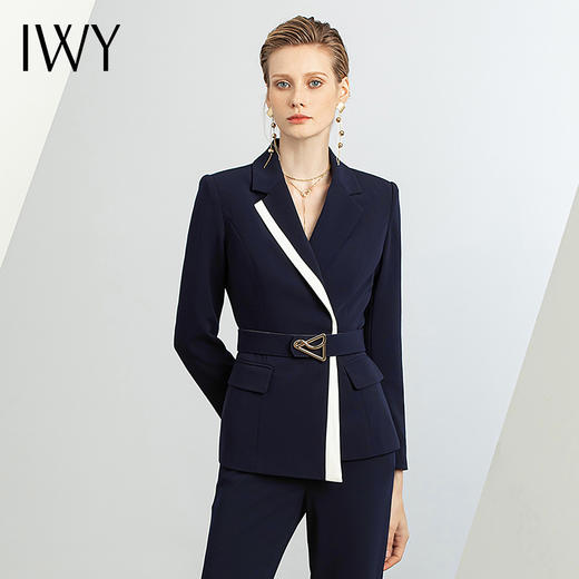 IWY藏青色休闲西装套装女夏高级感通勤长袖西服职业装气质女神范CP1593 商品图2