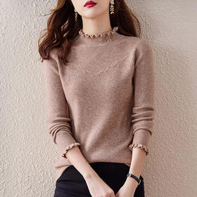 MZ 11252针织衫韩版百搭半高领木耳边T恤