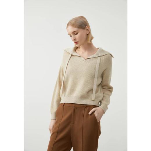 3楼珍贝夹丝翻领织带女衫 商品图0