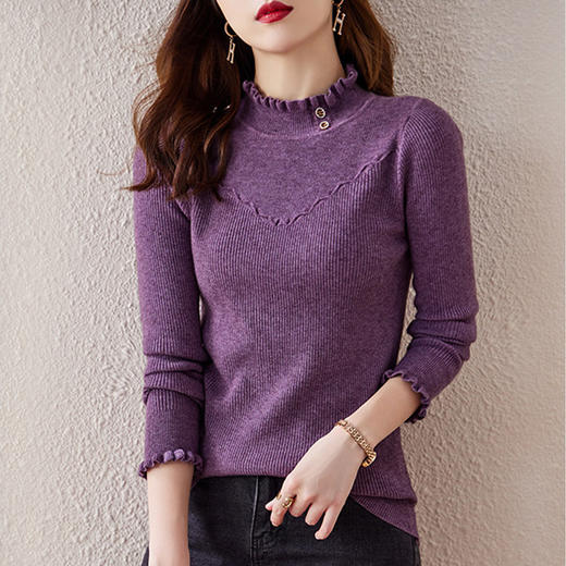 MZ 11252针织衫韩版百搭半高领木耳边T恤 商品图1