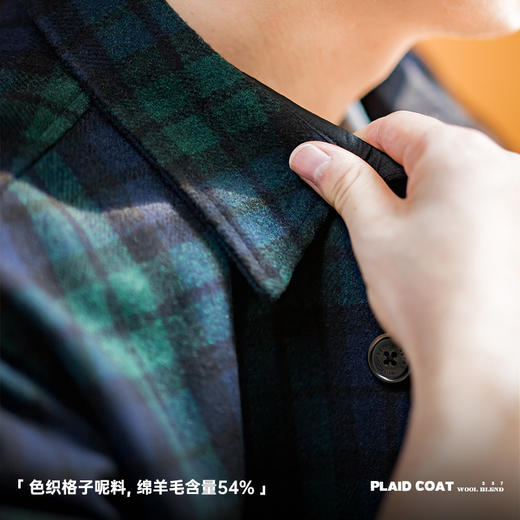 工装精选 美式复古蓝绿格子毛呢夹克宽松厚实格纹衬衫外套男秋季 商品图2
