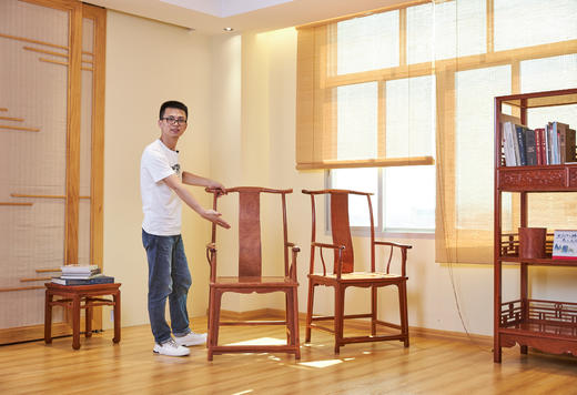 红桥红  家具严选  缅甸花梨(大果紫檀）  【素面高靠背四出头官帽椅】 商品图6