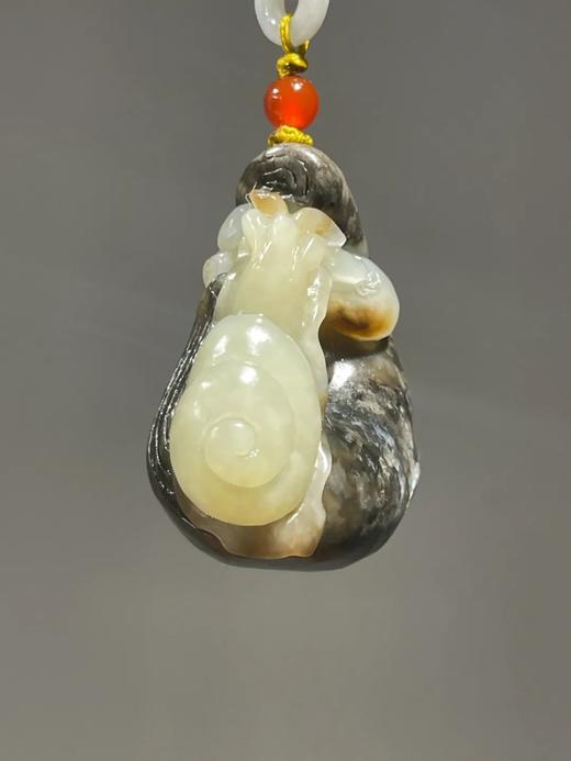 黑沁籽料白玉巧色蝸牛型吊坠，顺丰包邮 商品图9