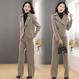 减龄港味洋气休闲阔腿毛呢套装HR-WN9399