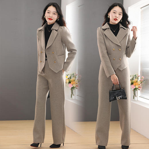 减龄港味洋气休闲阔腿毛呢套装HR-WN9399 商品图0