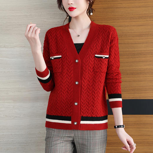 V领麻花毛衣开衫针织外搭二八月外套CC-Q8025 商品图4