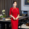 新款立领七分袖中式红色长款高开叉修身旗袍ST-C2171 商品缩略图0