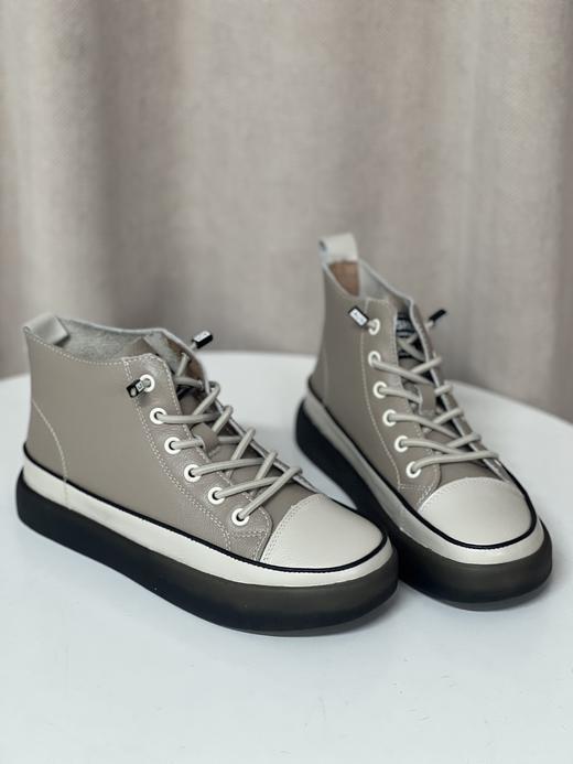 西村名物2021秋冬新款高帮小白鞋平底单鞋百搭休闲鞋女板鞋X21DS45221 商品图6