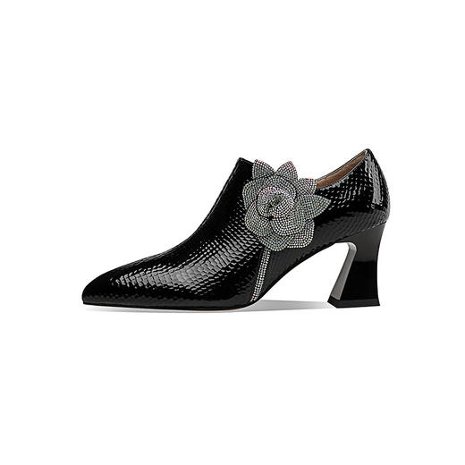 法式高跟鞋，新款时尚花朵水钻女鞋尖头漆皮粗跟深口单鞋SSZP-1911 商品图4