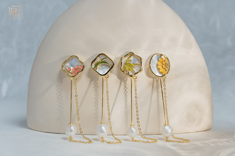 【三生石•正念】梅兰竹菊多用巴洛克珍珠胸针