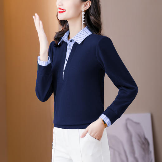妈妈装T恤上衣假两件衬衣领时尚打底衫KQL-210H8533 商品图1