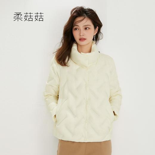 「5款配色！2022秋冬新款」柔菇菇羽绒服 韩版立领短款90白鸭绒压胶外套上衣 商品图0