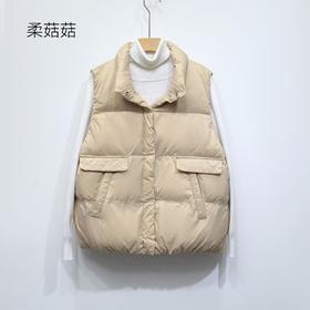 「3款配色！2022秋冬新款」柔菇菇羽绒服女 纯色均码立领简约大口袋背心宽松外套上衣