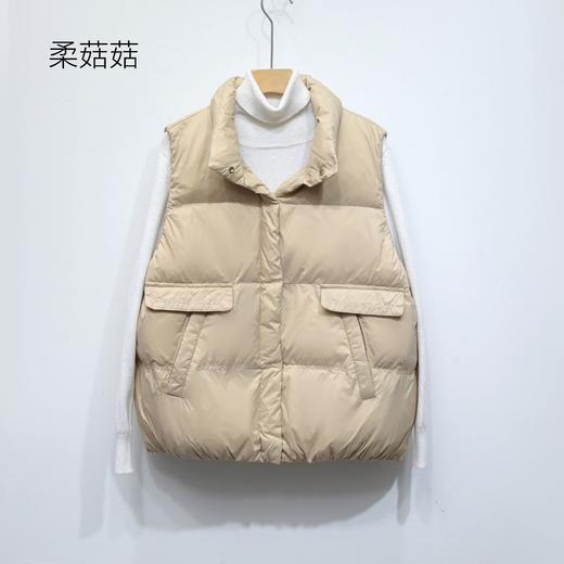 「3款配色！2022秋冬新款」柔菇菇羽绒服女 纯色均码立领简约大口袋背心宽松外套上衣 商品图0
