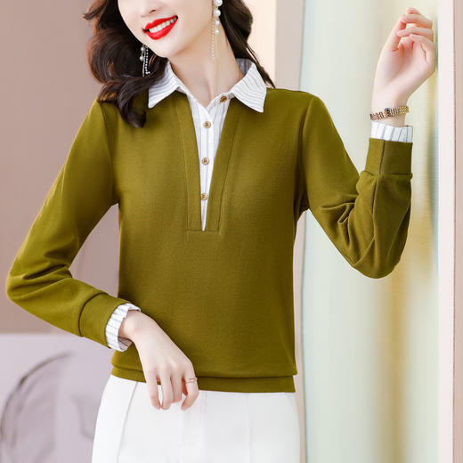 妈妈装T恤上衣假两件衬衣领时尚打底衫KQL-210H8533 商品图0