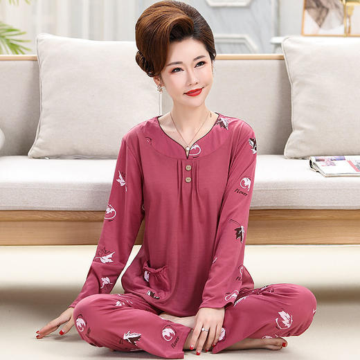 L-151中老年睡衣女春秋棉质2022年高档女款长袖常规薄款夏季新款春款 商品图1