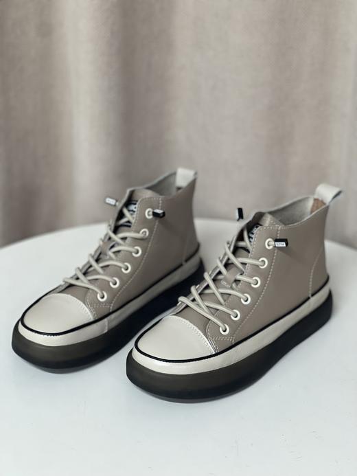 西村名物2021秋冬新款高帮小白鞋平底单鞋百搭休闲鞋女板鞋X21DS45221 商品图7