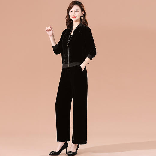 金丝绒女人味真丝绒通勤小洋装两件套装KQ-85808 商品图0