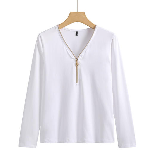 时尚百搭，V领可调节拉链棉质长袖女装T恤舒适洋气打底衫ZS-7310-1 商品图6