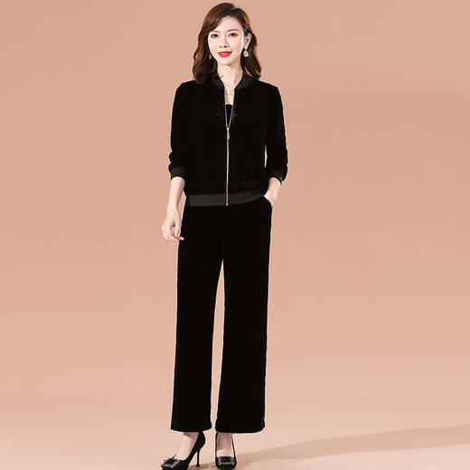 金丝绒女人味真丝绒通勤小洋装两件套装KQ-85808 商品图1