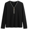 时尚百搭，V领可调节拉链棉质长袖女装T恤舒适洋气打底衫ZS-7310-1 商品缩略图4