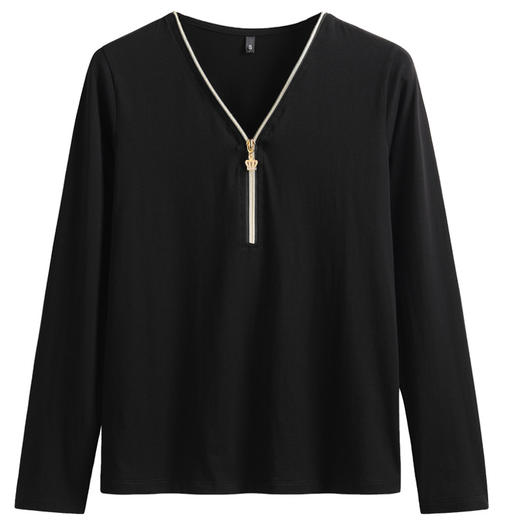 时尚百搭，V领可调节拉链棉质长袖女装T恤舒适洋气打底衫ZS-7310-1 商品图4