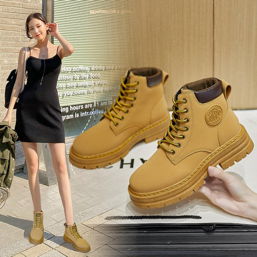 【爆款炸街】情侣同款厚底英伦马丁靴 大黄靴 英伦风短靴 网红机车单靴 商品图0