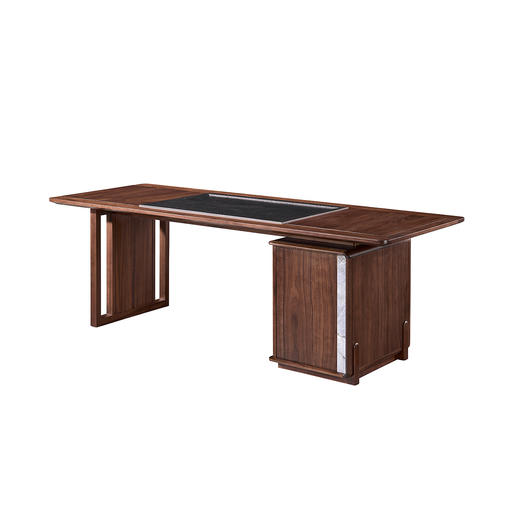 【现代风-CY501茶桌】现代风/茶室/北美黑胡桃/实木+乌金石茶桌/茶水柜 商品图1