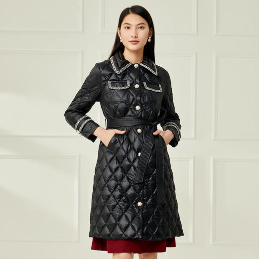 EITIE爱特爱冬季新款百搭轻薄收腰系带白鸭绒羽绒服女中长款外套6811503 商品图1