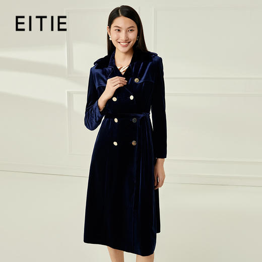 EITIE爱特爱冬季新款经典翻领时尚双排扣收腰中长风衣外套6804502 商品图0