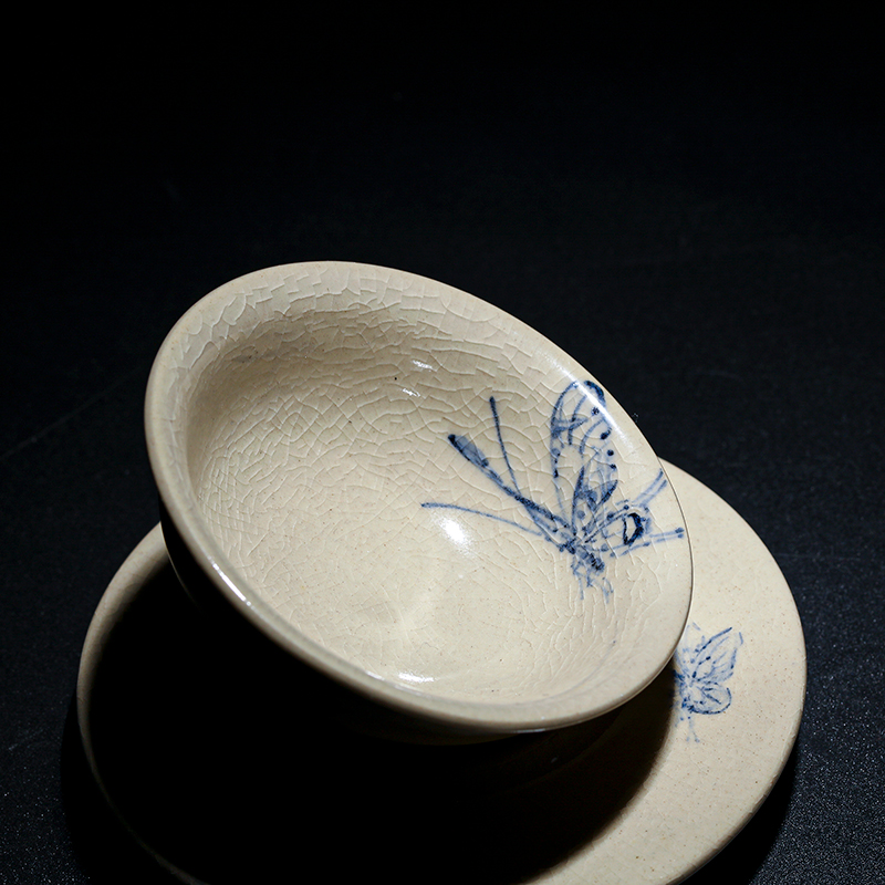 李俊紫陶釉下青花杯