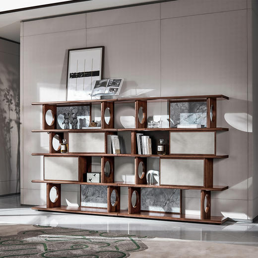 【现代风-CY521茶柜】现代风/茶室/北美黑胡桃/实木+岩板茶柜 商品图0