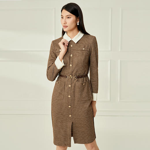 EITIE爱特爱气质翻领格纹收腰中长款连衣裙6807509 商品图2