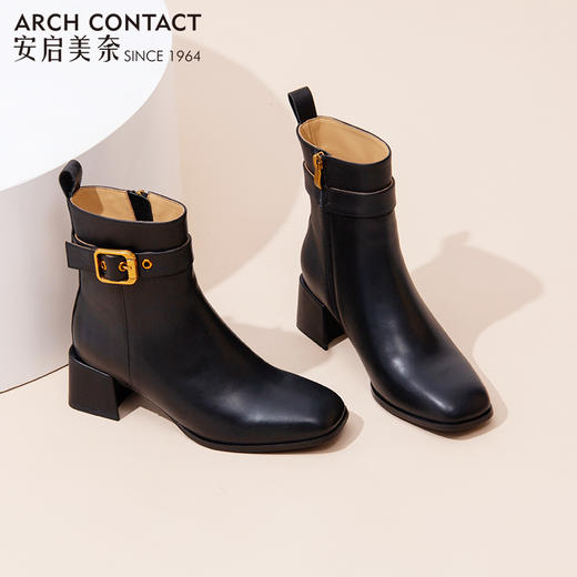 ARCHCONTACT安启美奈方头方扣中跟女靴 商品图3