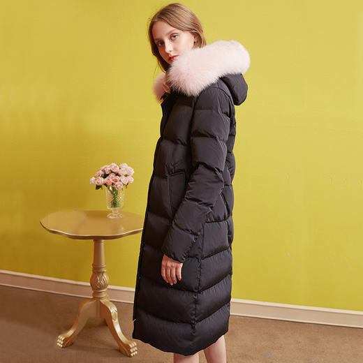 欧芮儿2018冬羽绒服女连帽过膝90绒真毛领加厚直筒外套 商品图0