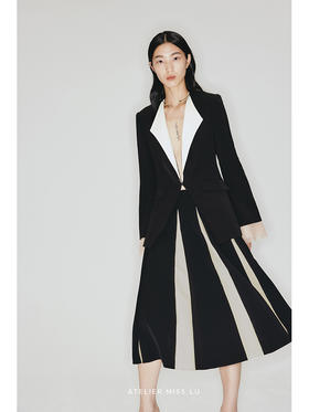 【摩天轮】细缝撞色拼接高腰A字伞裙/230001