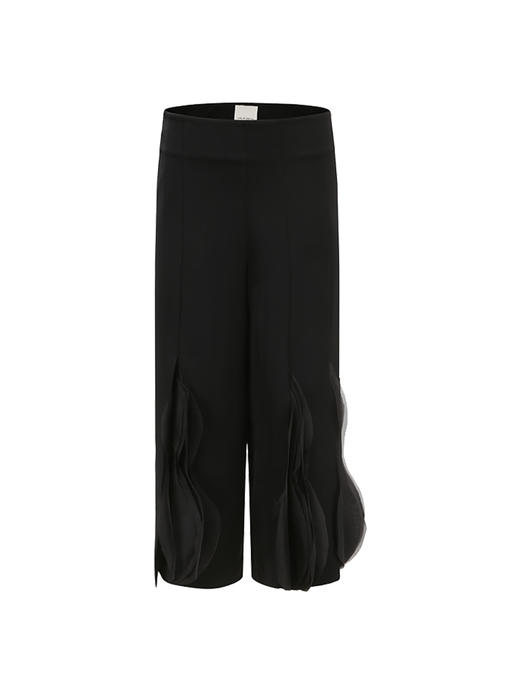 【双生花】多层裁片立体薄纱拼接高腰阔腿七分裤/230008 商品图4