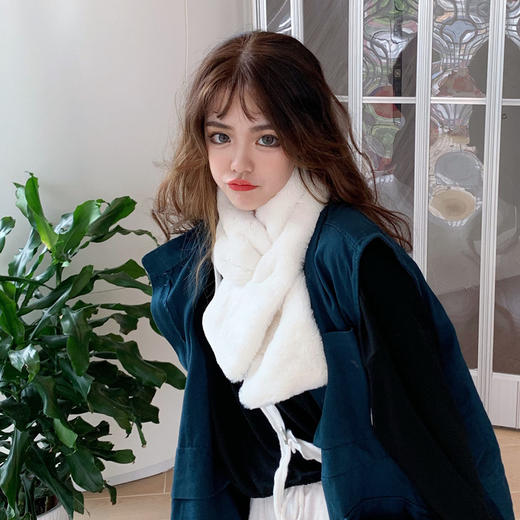 围巾2023新款围脖毛毛围巾秋冬季毛毛交叉毛绒围巾女wjj08 商品图2