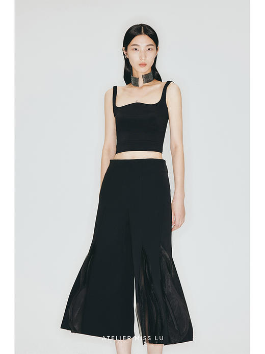 【双生花】多层裁片立体薄纱拼接高腰阔腿七分裤/230008 商品图0