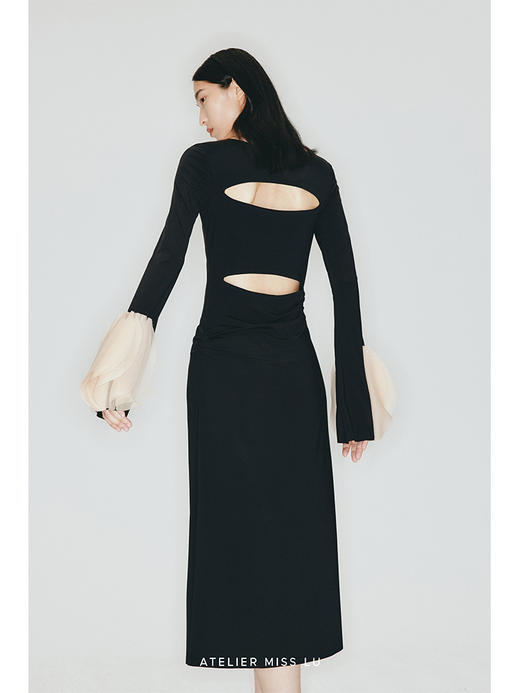 【玛戈皇后】重工薄纱拼接镂空设计前后两穿弹力针织连衣裙/23000011 商品图3