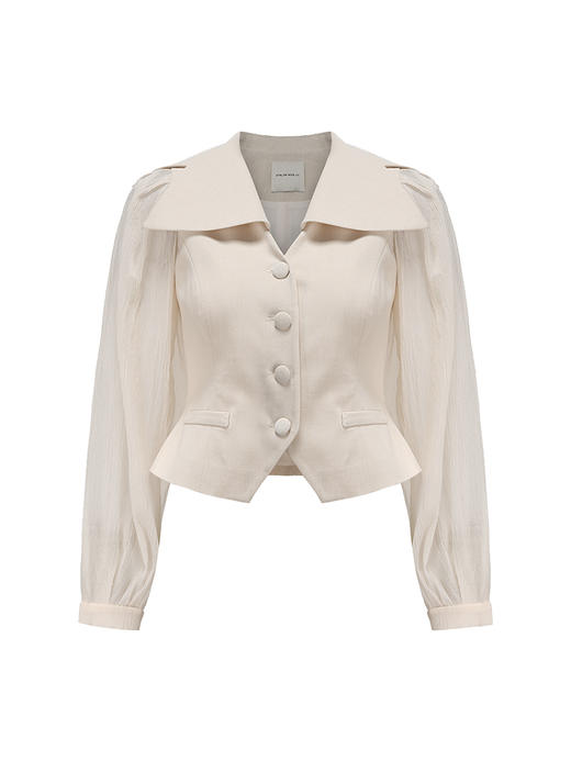 【在云端】异形大翻领廓形纱袖收腰马甲上衣/23006B 商品图4