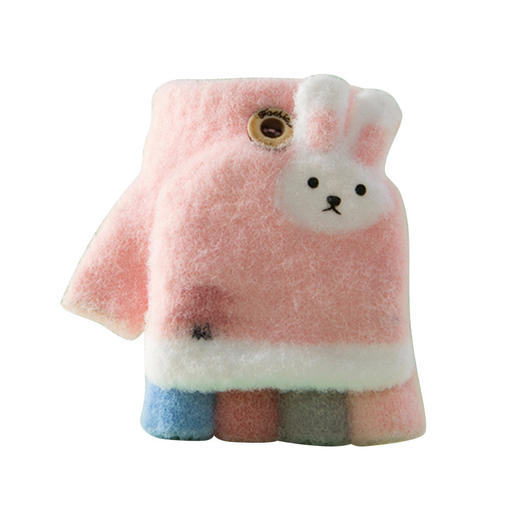 「4款配色！翻盖两用手套」可爱卡通兔子儿童手套 冬季翻盖针织手套保暖学生写字露半指五指童装 商品图4