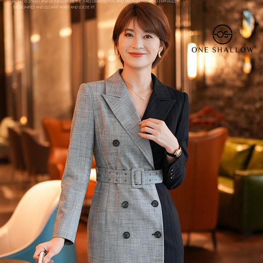 西装连衣裙女2023秋装新款职业通勤拼接气质收腰裙子 商品图3