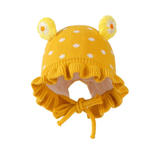 【可爱小雏菊荷叶花边针织帽】儿童帽子秋冬韩版可爱宝宝小雏菊花边针织帽包芯纱保暖帽子 商品图6